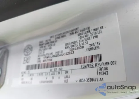 2018 Ford Escape Se z USA, uszkodzony, nr VIN 1FMCU0GD5JUC22923